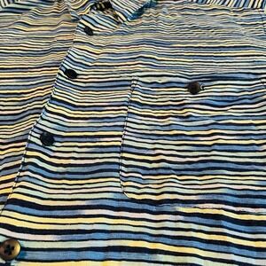 Marc Edwards‎ Mens Large 100% Silk Short Sleeve Striped Ribbed Button Down Shirt